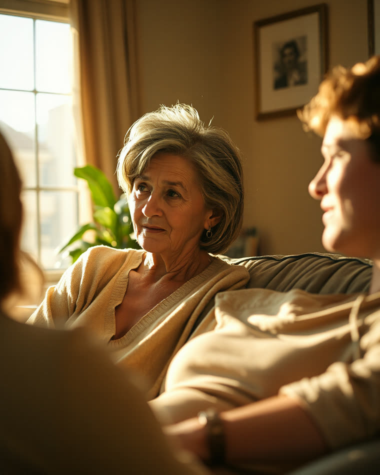 A woman listening with warm, complete attention
